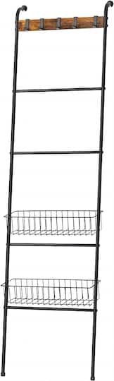 NEX™ 64" Black Blanket Ladder Leaning Towel Holder with 2 Metal Baskets